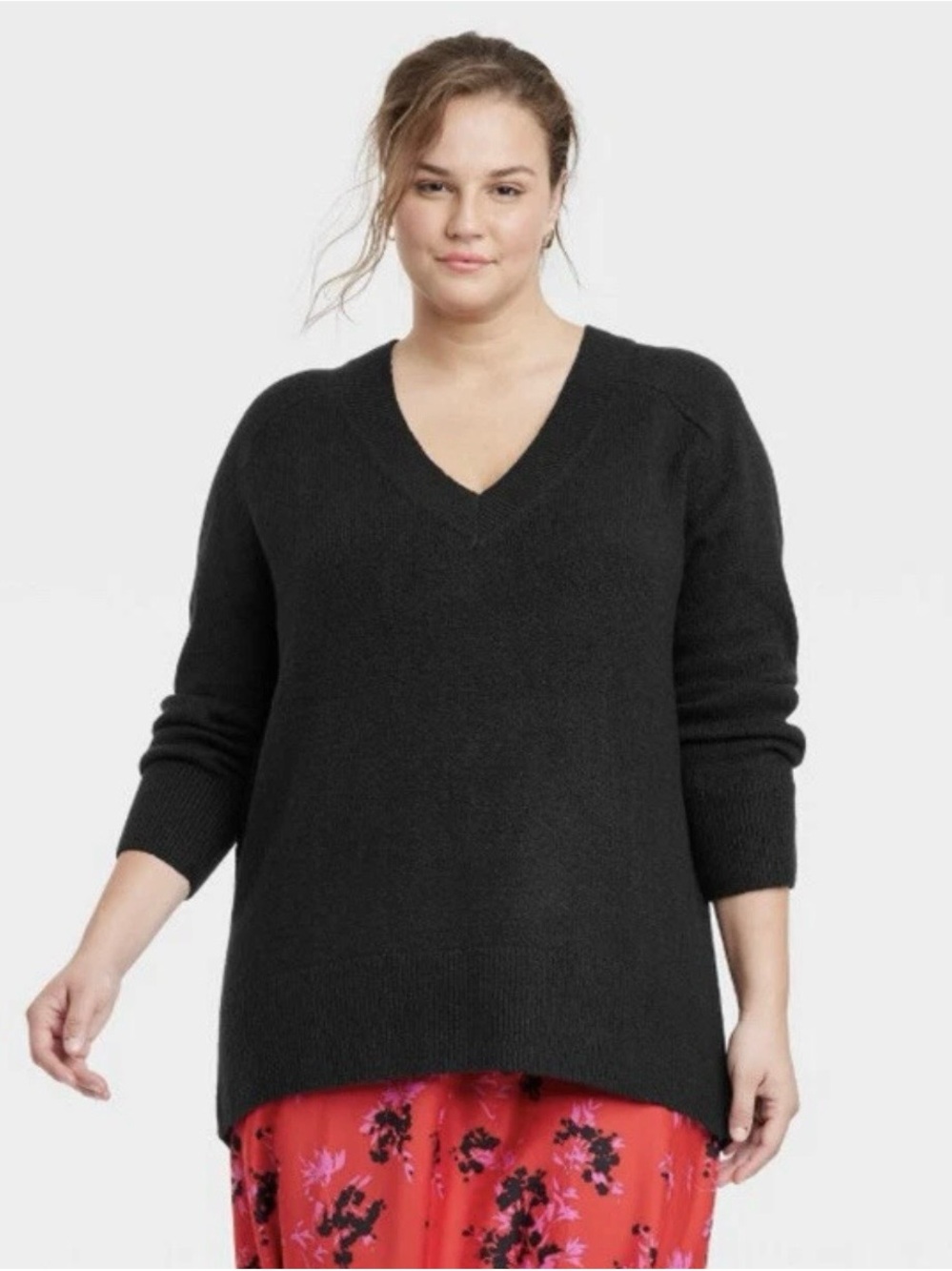 NEW Women's Plus Size 1X A New Day Tunic Sweater Black V-Neck
